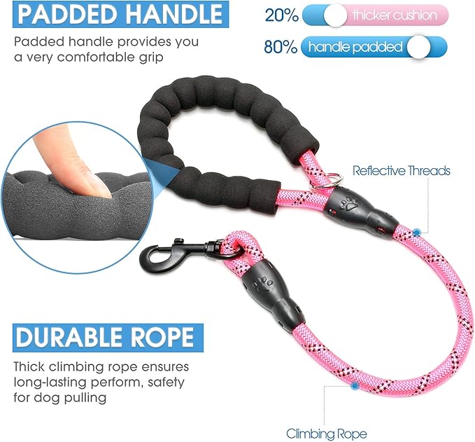 BAAPET 2/4/5/6 FT Dog Leash with Comfortable Padded Handle and Highly Reflective Threads for Small Medium and Large Dogs (2FT-1/2'', Pink) BAAPET