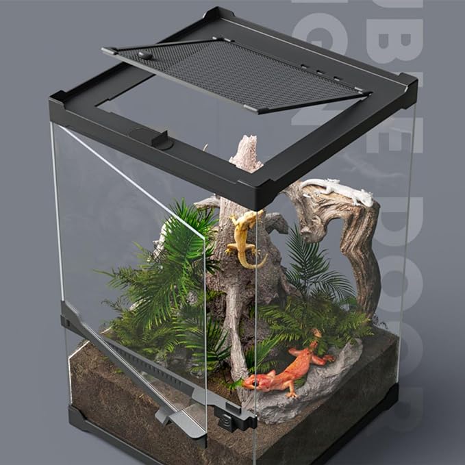 SARUFO Reptile Terrariums Tank (10 PCS) Front Opening Door 8"x8"x12" Amphibian Tank Starter Kit, Suitable for Small Reptiles Such as Geckos, Snakes, Lizards, Chameleons, Serpents SARUFO