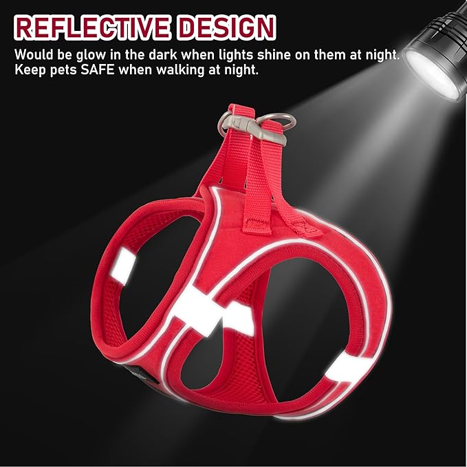GAMUDA Small Pet Harness Collar and Leash Set, Step in No Chock No Pull Linen Fabric Soft Mesh Dog Vest Harnesses Reflective for Dogs Puppy Cats Kitten Rabbit (Red, XS) GAMUDACollarsCollection