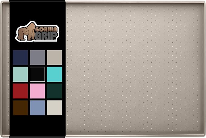 Gorilla Grip 100% Waterproof Raised Edge BPA Free Silicone Pet Feeding Mat, Dog Cat Food Mats Contain Spills Protects Floors, Placemats for Cats and Dogs Water Bowl, Pets Accessories 18.5x11.5 Beige - PAWPICO