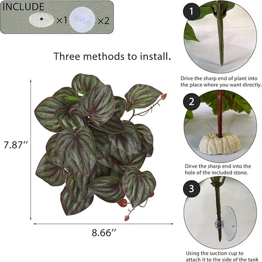 Fake Reptile Plants for Reptile Terrarium Plants, Reptile Plant Décor, Turtle Tank Plants with Suction Cup IBWell