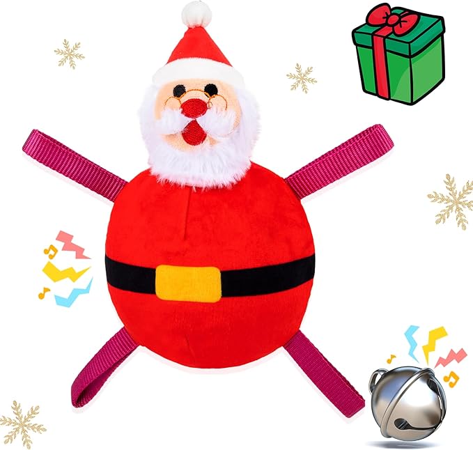 Christmas Dog Toys - Santa Claus Toys for Dog, Dog, Jingle and Rope Santa Xmas Toy for Small Medium Large Puppy, Tug of War & Fetch Play - PAWPICO
