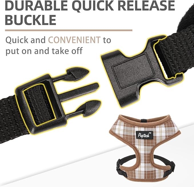 PUPTECK Soft Mesh Dog Harness and Leash Set Pet Puppy Cat Comfort Padded Vest No Pull Harnesses, Brown, XS PUPTECK