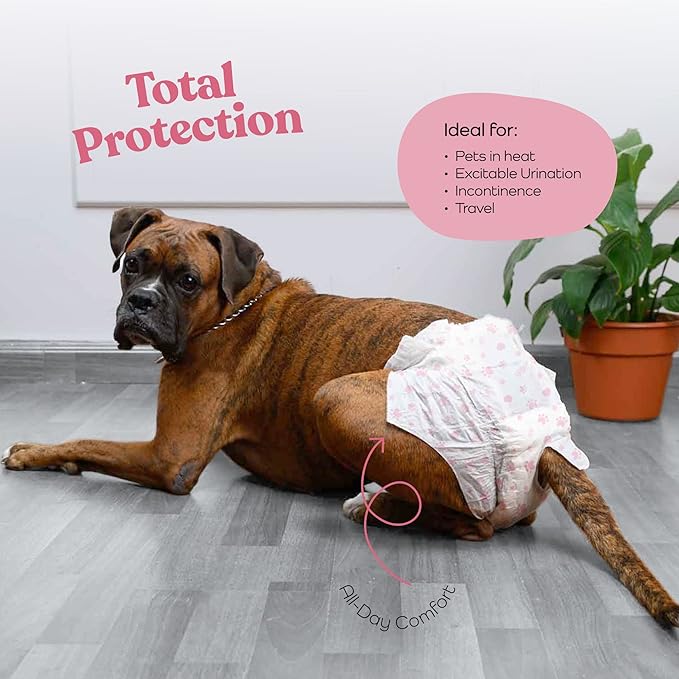 Comfortable Female Dog Diapers - 24-Pack Super Absorbent Disposable Doggie Diapers - FlashDry Gel Technology & Wetness Indicator - Leakproof Diapers for Dogs in Heat, Excitable Urination, Incontinence - PAWPICO