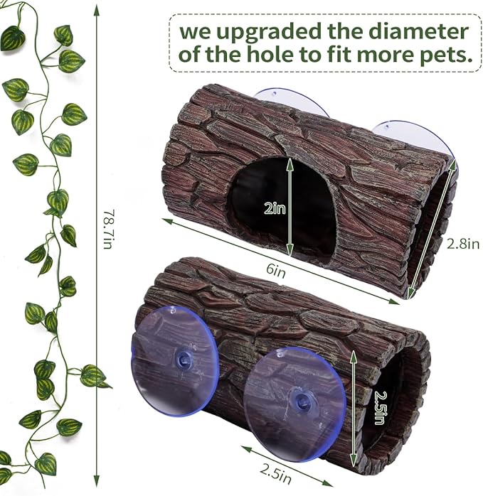 Reptile Tank Accessories, Leopard Gecko Tank Accessories, Terrarium Decorations for Arboreal Reptiles, Hermit Crabs, Leopard Gecko, Lizard Terrarium, (Barrel x 1pcs, Reptile Plants x 2Meter) EELLAO