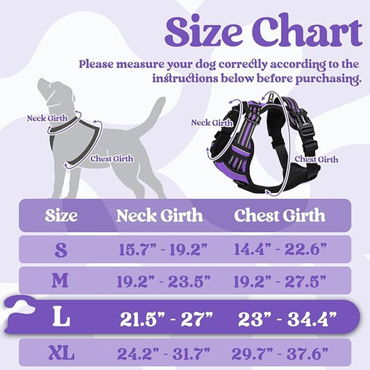 rabbitgoo Dog Harness for Large, No Pull Pet Harness with 3 Buckles, Adjustable Soft Padded Pooch Vest with Instant Control Handle, Easy Walking Reflective Pet Vest for Large Dogs, Purple, L - PAWPICO