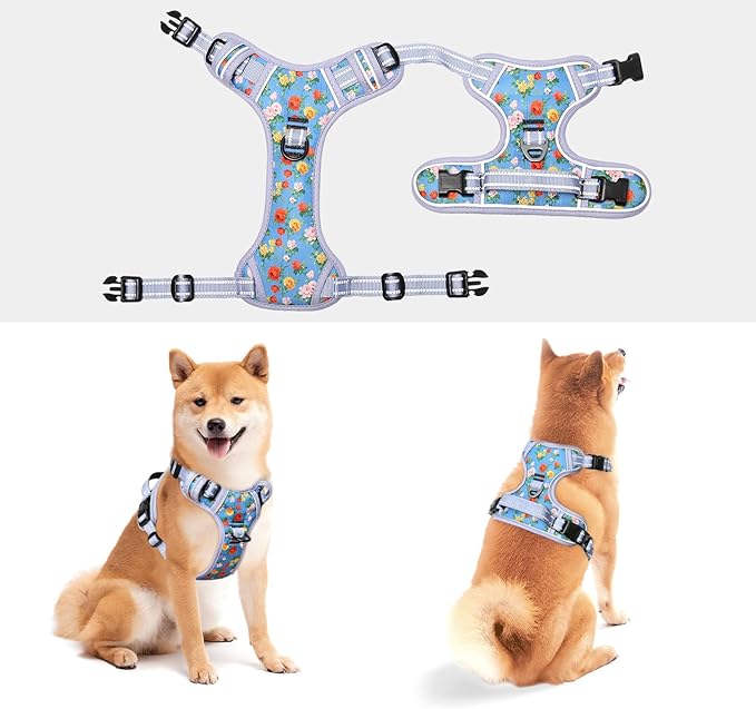 Timos Dog Harness, NO Need Go Over Dogs Head 3 Snap Buckles Pet Harness with 2 Leash Clips, Adjustable Soft Padded No-Pull Dog Harness, Reflective No-Choke Pet Oxford Vest for Small Medium Large Dogs Timos
