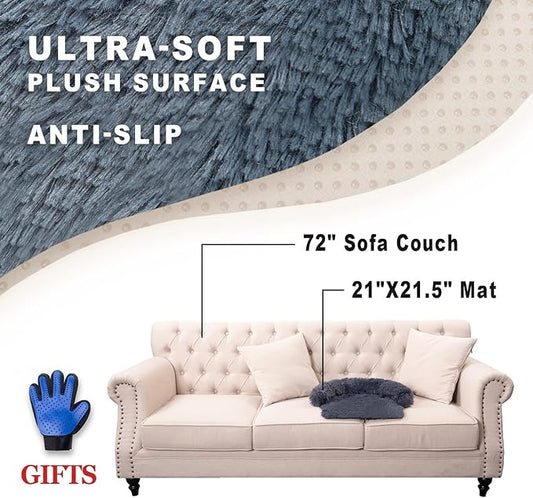 Tinaco Luxurious Calming Bed Mats, Washable Removable Couch Cover, Plush Long Fur Mat for Pets, Waterproof Lining, Perfect for Small, Medium and Large Dogs and Cats (Dark Gray, S) - PAWPICO