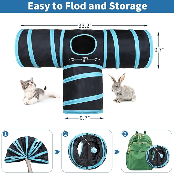 Malier Cat Toys Kitten Toys Set, Collapsible Cat Tunnels for Indoor Cats, Interactive Kitty Toys Cat Feather Toy Fluffy Mouse Crinkle Balls Cat 3 Way Tube Tunnel Toys for Cat Puppy Kitty Kitten - PAWPICO