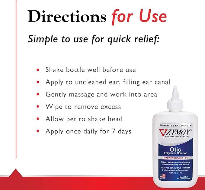 Zymox Otic Enzymatic Solution for Dogs and Cats to Soothe Ear Infections with 1% Hydrocortisone for Itch Relief, 8oz ZYMOX