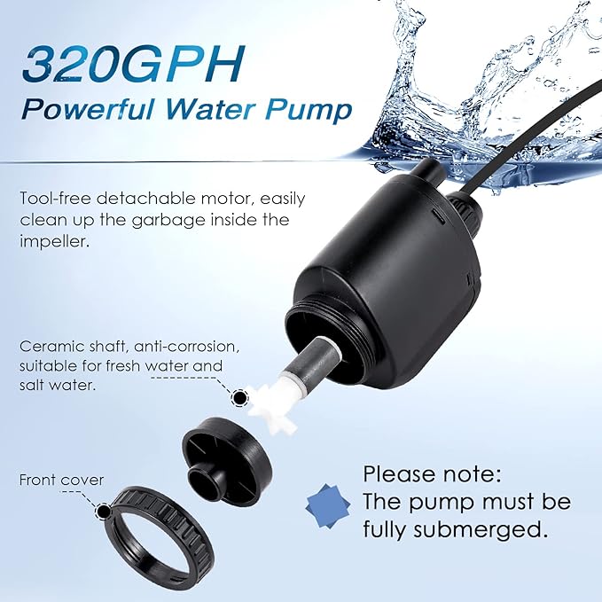 AQQA Electric Aquarium Gravel Cleaner, 6 in 1 Automatic Fish Tank Cleaning Tools Gravel Vacuum for Aquarium, Suitable for Change Water Wash Sand Water Filter and Water Circulation (320GPH, 20W) AQQA