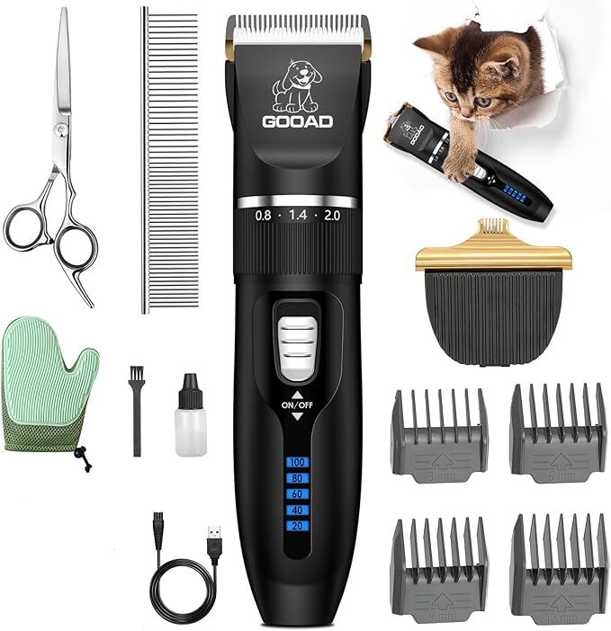 Cat Clippers for Matted Hair, Cat Grooming Kit, Cordless Cat Shaver for Long Hair, Low Noise Paw Trimmer, Cat Hair Trimmer for Grooming,Quiet Pet Hair Clippers Tools for Cats Dogs (Black) - PAWPICO