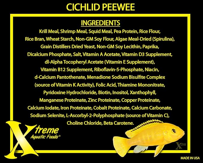 Xtreme Cichlid Peewee 1.5 mm Pellets - Proven Nutrition for Cichlids - Balanced Amino Acids, Boost Immune & Digestive Health, Color & Energy, Max Protein Freshwater Fish Food – USA Farm Grown (20oz) XtremeAquaticFoods