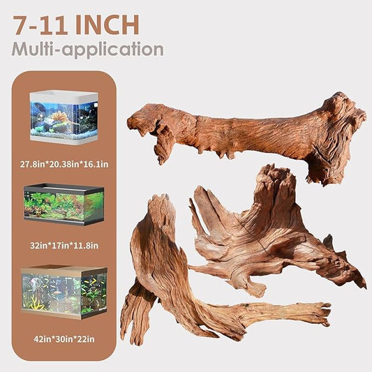 Natural Large Coral Driftwood for Aquarium Fish Tank Decorations Reptile Decor, Assorted Driftwood Branch 7-11" Pack of 3 Jorewood