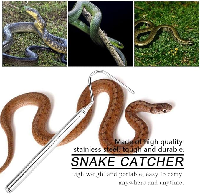 Snake Hook, Stainless Steel Extensible Telescoping Snake Catcher Hook Collapsible Reptile Hook Telescoping Capture Hook for Catching Handling Grabber Separate Small Pet Snake ViaGasaFamido