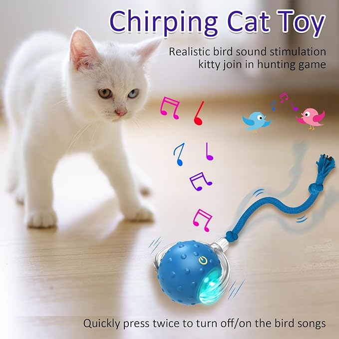 Interactive Cat Toys Ball for Indoor Cats Fast Rolling on Carpet, Chirping & Motion Activate Cat Toys (Blue) - PAWPICO