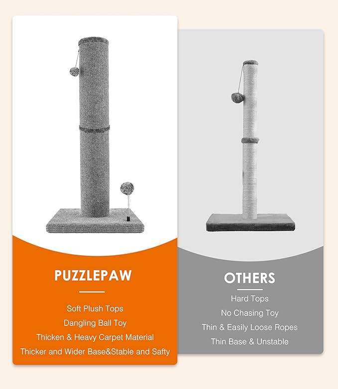 Carpet Craft Cat Scratching Post Heavy Duty for Indoor Large Cats and Adult Cats,Tall and Thicked Carpet Cat Scratcher Furniture Protector Cat Tree Tower with Interactivity Balls,Grey - PAWPICO