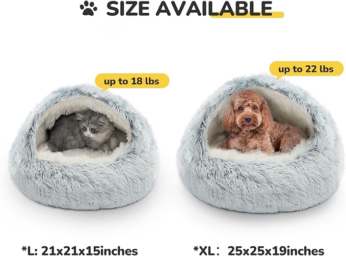 CATISM Cat Bed, Plush Hooded Cat Beds for Indoor Cats, Calming Cat Nest, Self Warming Cat Bed Cave, Cozy Cat Pod for Indoor Cat or Small Dog, Removable Washable Cat Cove with Non-Slip Bottom - PAWPICO