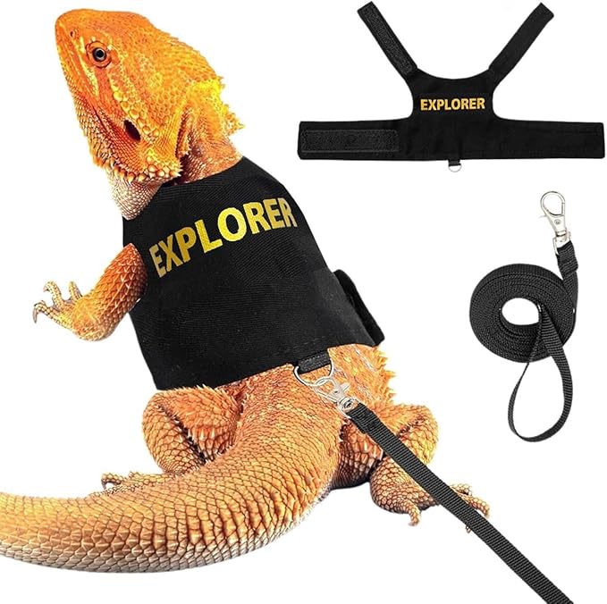 Bearded Dragon Harness and Leash Set, Reptile Lizard Vest Pet Tank Accessories Bearded Dragon Clothes with 5ft Leash Kit YOUALSO