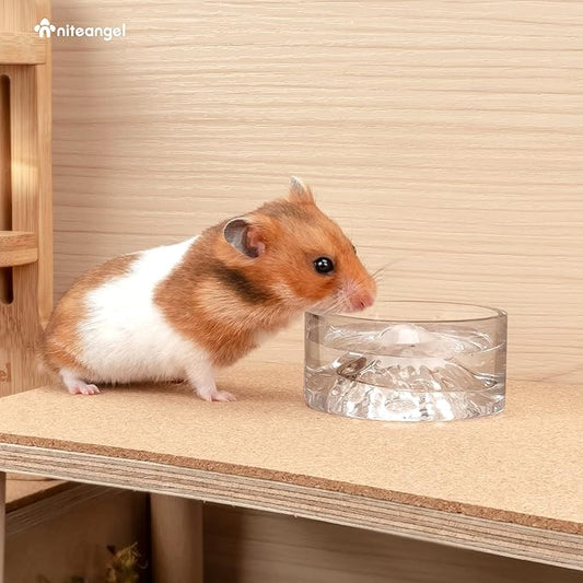 Niteangel Hamster Feeding & Water Bowls- Mount Fuji Series Glass Drinking Bowls for Dwarf Syrian Hamsters Gerbils Mice Rats or Other Similar-Sized Small Pets Niteangel