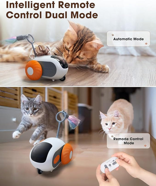Cat Toys for Indoor Cats, Smart Interactive Cat Toy with Two-Speed Adjustment, Remote Control USB Rechargeable Automatic Cat Exercise Toys for Bored Indoor Adult Cats Kittens (Orange) - PAWPICO