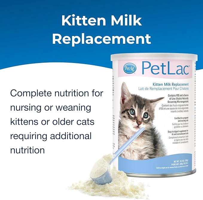 Pet-Ag PetLac Powder for Kittens - 10.5 oz, Pack of 4 - Kitten Milk Replacement Powder for Kittens Newborn to Six Weeks Old - Easy to Digest PetAg