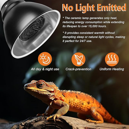 High Efficiency 75W Ceramic Heat Emitters, Pack of 2 Reptile Heat Lamp Bulbs for Bearded Dragon, Lizard, Iguana, Geckos & Small Pets Basking (Black, 75 Watts) BOEESPATDirect