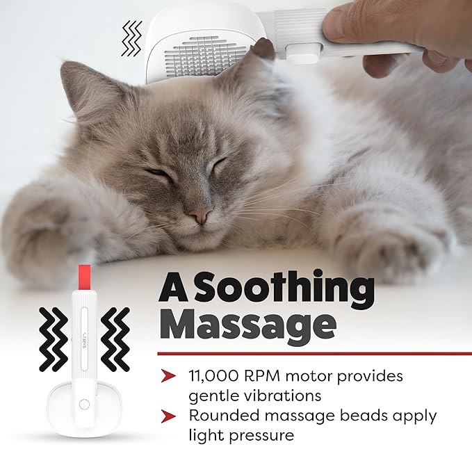 BARFI Pet Brush - Self-Cleaning Pet, Cat, Dog Shedding Brush - Multi-Functional Grooming Tool with Negative Ion Technology, Vibrating Massager, Wood's Lamp (White) - Free Pet Bowl - PAWPICO
