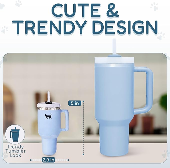 Kitty Cup Tumbler Cat Toy – Cute Cat Toy with Catnip, Crinkle Cat Toys for Cat Birthdays or Christmas, Funny Cat Toys for Kittens (Chambray Blue) - PAWPICO