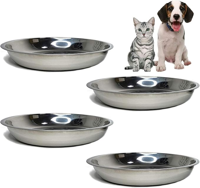 kathson Stainless Steel Whisker Relief Cat Bowl, 4 pcs Shallow and Wide Bowls, Pet Cat & Dog Feeding Large Dishes Fits with Elevated Stands Pet Bowl Stand (9.44 Inch Dia.) - PAWPICO