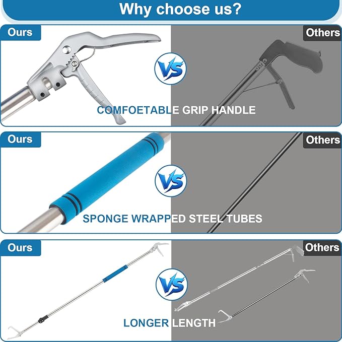 Snake Grabber Reacher Tool, 69" Snake Catcher Tongs Long Handle Heavy Duty Reptile Rattlesnake Catch Tongs Snake Tool Wide Jaw Stainless Steel Sponge Wrapped Handle (Blue) PAWPICO