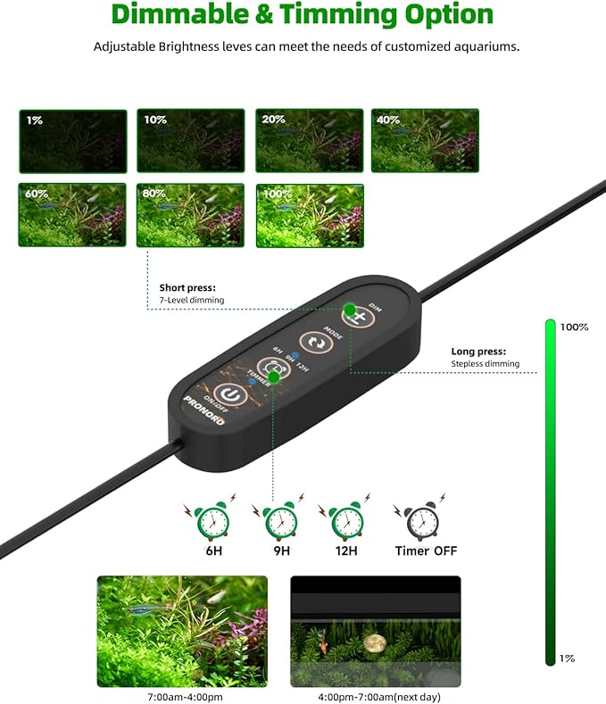 Aquarium Light, LED Full Spectrum Freshwater Aquarium Lights, Daylight/Moonlight Mode and stepless dimmable, Fish Tank Light with 6h/9h/12h Timer and Auto ON/Off (M 48-53 in) PRONORO