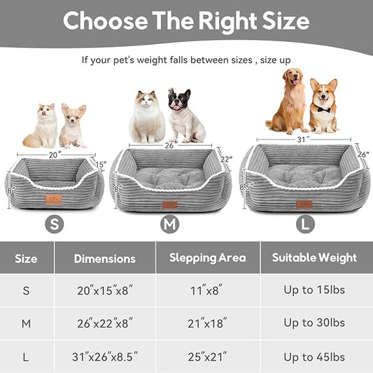 Rectangle Cat Dog Bed for Large Medium Small Pets Indoor Outdoor Machine Washable Sleeping Sofa Non-Slip Bottom Soft Puppy Bed Durable Orthopedic Calming Pet Cuddler (Medium, Grey) - PAWPICO