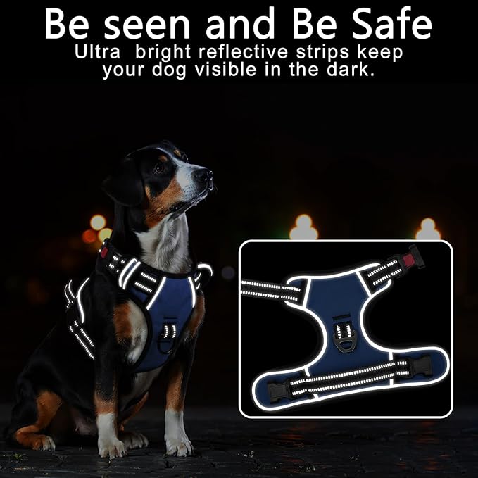 Timos Dog Harness for Large Dog, No Pull Service Vest with Reflective Strips and Control Handle,No Choke Dog Harness with 2 Metal Rings for Easy Walking,Outdoor Training,Blue, L Timos
