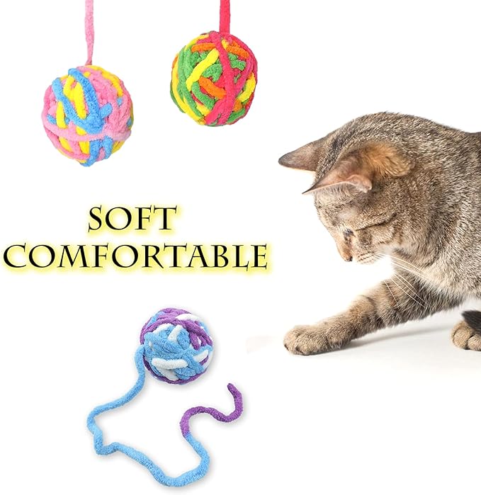 Andiker 5 Packs Cat Toys Balls with Bell and String, Kitten Toys Yarn Balls for Indoor Cats Interactive Playing (5 piecs) - PAWPICO