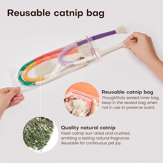 Potaroma Cat Toys Chew Ropes 3Pcs with Refillable Natural Catnip, Safe Teeth Cleaning Toy for Indoor Kittens, Interactive Cat Nip Kitty Toys for All Breeds 19.5 Inches - PAWPICO