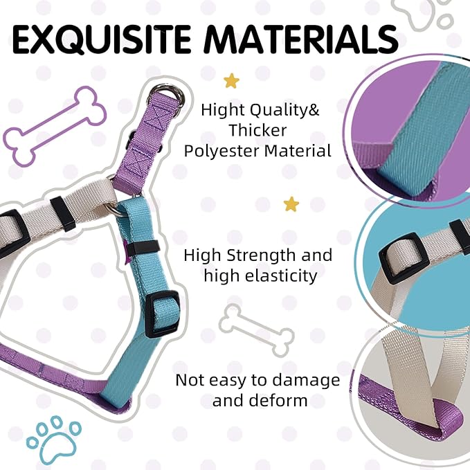 Small Dog Harness, Adjustable No-Pull, Tri-Color, Step-in Design, Heavy Duty, Easy Walk, Size 4/5"W x Chest 16" - 20" Pawhuggies