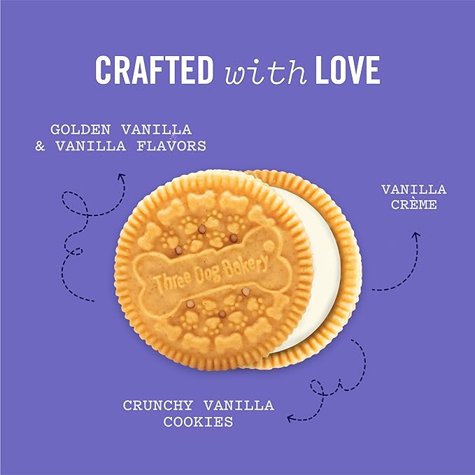 Three Dog Bakery Lick'n Crunch Sandwich Cookies Premium Dog Treats with No Artificial Flavors, Golden & Vanilla Flavor, 13 Ounces - PAWPICO
