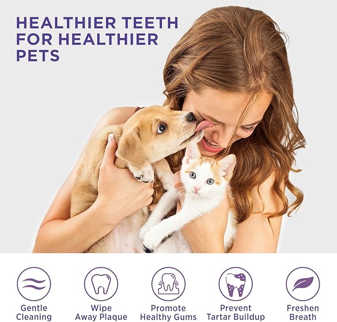 HICC Pet Teeth Cleaning Wipes for Dogs & Cats, Remove Bad Breath by Removing Plaque and Tartar Buildup No-Rinse Dog Finger Toothbrush, Disposable Gentle Cleaning & Gum Care Pet Wipes, 100 Counts HICCPET