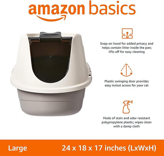 Amazon Basics No-Mess Hooded Enclosed Cat Litter Box, Large, Multicolor, 24 in x 18 in x 17 in - PAWPICO
