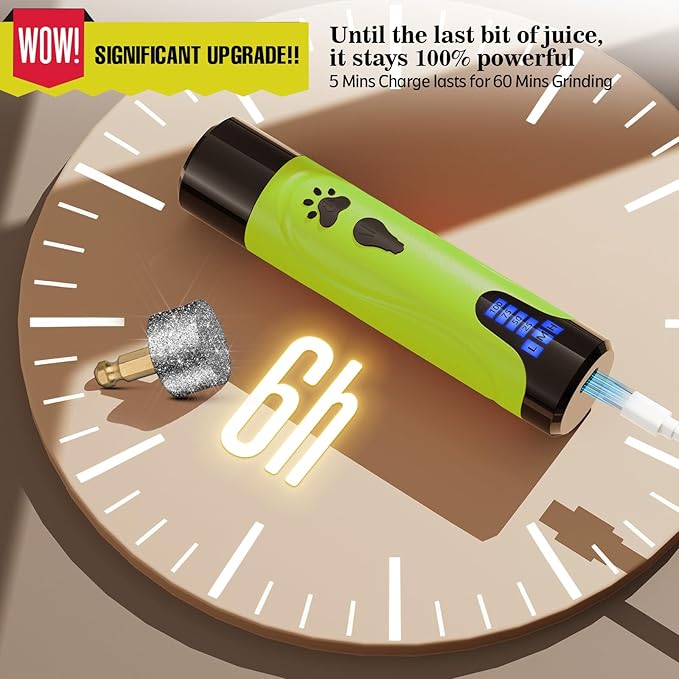 YABIFE Dog Nail Grinder, Dog Nail Trimmers and Clippers Kit, Super Quiet, Rechargeable, for Small Large Dogs Cats Toenail Claw Grooming,3 Speeds, 1 Extra Grinding Wheel - PAWPICO