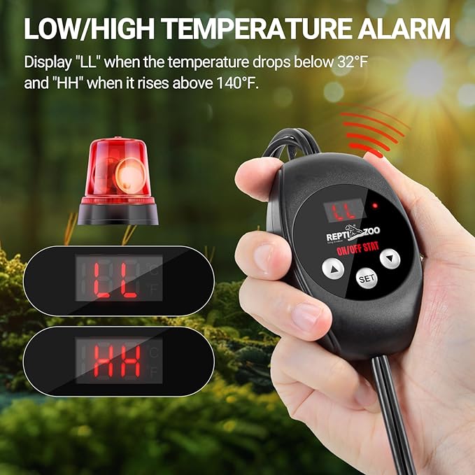 REPTI ZOO Reptile Thermostat Wide Range Temperature Controller Reptile Heat Pad Digital Thermostat Waterproof Seedling Heat Mat Thermostat for Turtles, Lizards, Frogs, Hermit Crabs, Snakes, Plants REPTIZOO