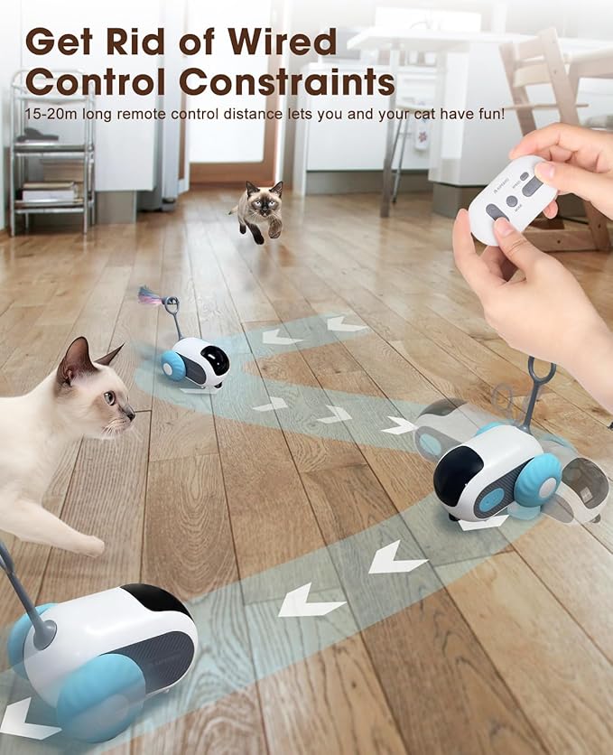 Cat Toys for Indoor Cats, Smart Interactive Cat Toy with Two-Speed Adjustment, Remote Control USB Rechargeable Automatic Cat Exercise Toys for Bored Indoor Adult Cats Kittens (Blue) - PAWPICO