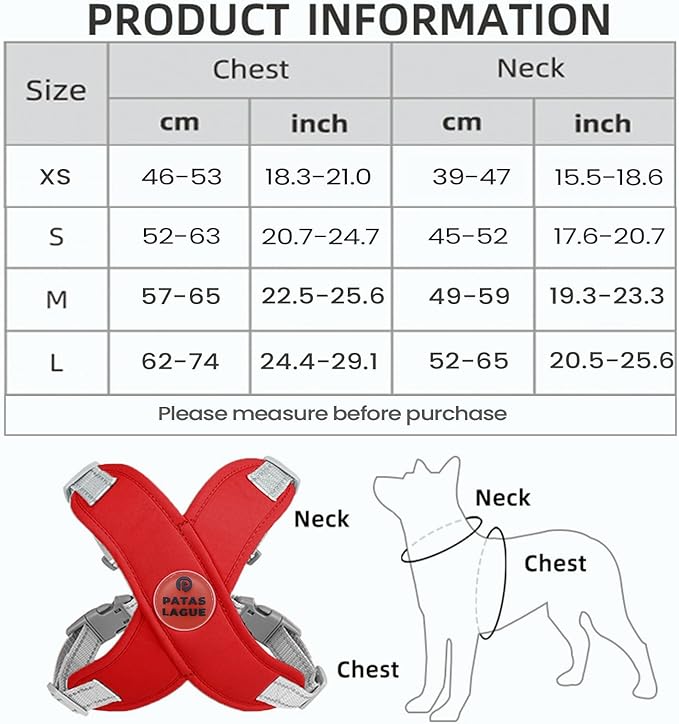 Patas Lague Dog Harness with Leash Set Adjustable Soft Padded Step-in Dog Vest No Choke No Pull Reflective for Small Medium Pets with Poop Bags and Dispenser, Solid and No-chew, Red S PatasLague