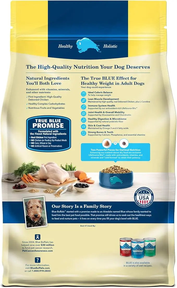 Blue Buffalo Life Protection Formula Healthy Weight Adult Dry Dog Food, Supports an Ideal Weight, Made with Natural Ingredients, Chicken & Brown Rice Recipe, 5-lb Bag - PAWPICO