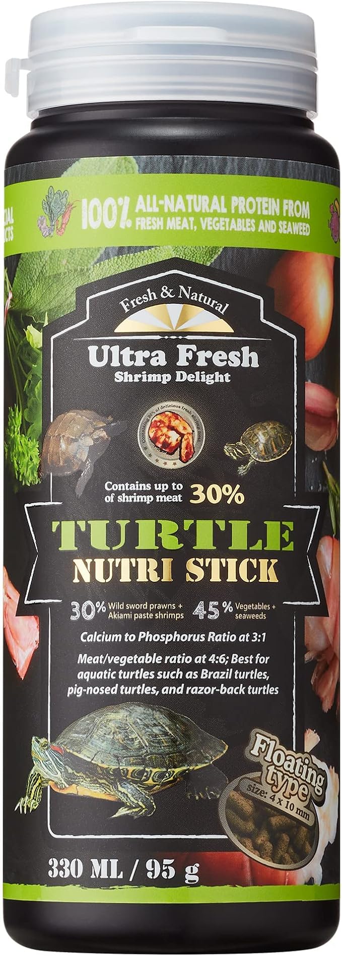 Ultra Fresh - Turtle Nutri Stick, Wild Sword Prawn, Calcium & Vitamin D Enriched Aquatic Turtle Food with Probiotics for Picky Turtles, Made from All Natural Ingredients 3.35 oz UltraFresh-ShrimpDelight