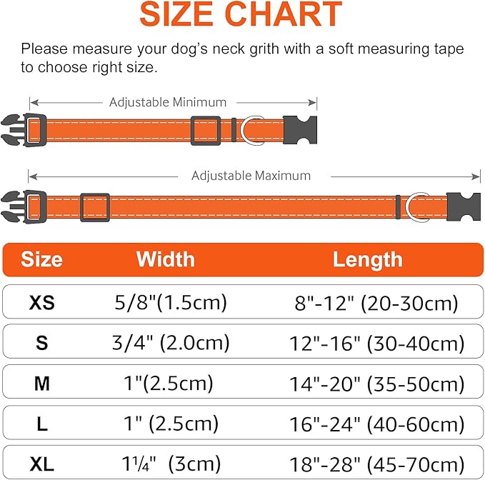 Joytale Dog Collar,Soft Neoprene Padded Breathable Nylon Pet Collar Adjustable for Puppy and Small Dogs,Orange,XS - PAWPICO