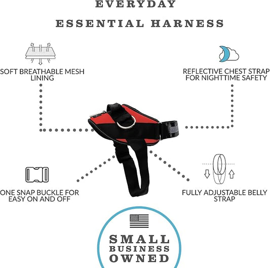 ShawnCo Essential Dog Harness, No-Pull Pet Vest with 3 Leash Clips, No Choke, Reflective, Adjustable and Padded, for Easy Walking and Training for Small, Medium and Large Dogs (Mustang Red, M) SHAWNCO