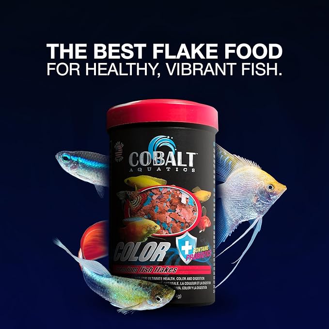Cobalt Aquatics Color Enhancing Blue Flakes with Probiotics 5 oz - Ideal for All Tropical Fish - Enhances Health &Colors - Perfect for Fish Aquariums COBALTAQUATICS