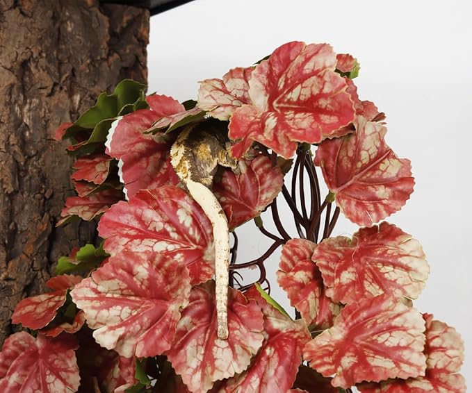 Reptile Plants for Terrarium, Amphibian Habitat Decor Artificial Hanging Plants with Suction Cup - Fake Heuchera Micrantha Pink WOLEDOE